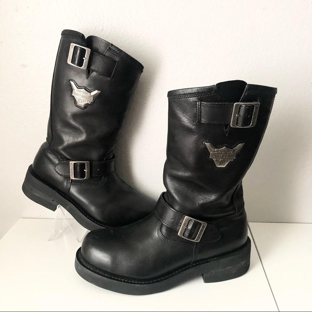 Harley Davidson black leather motorcycle boots mens size 8.5